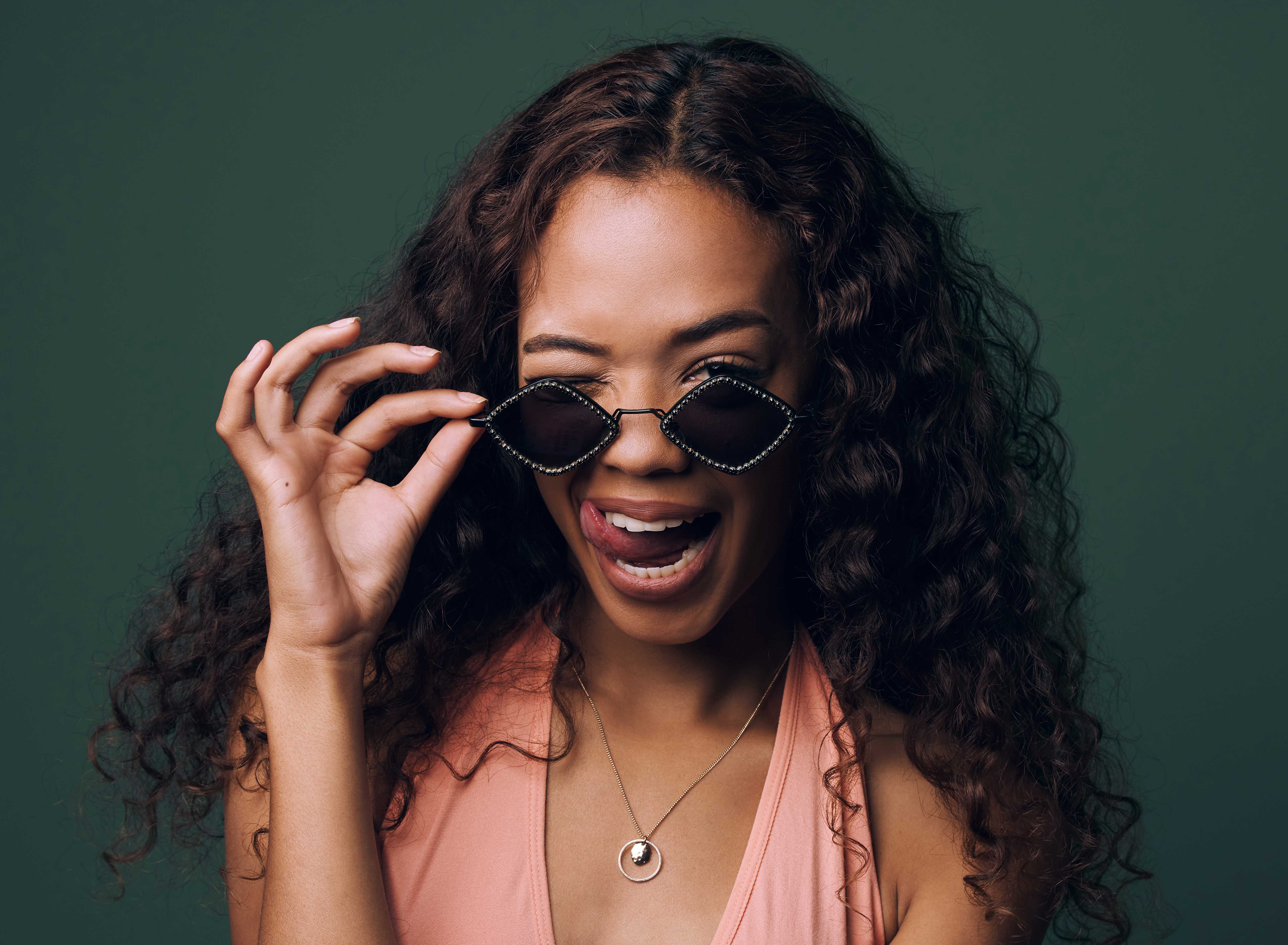 Woman practicing tongue twisters